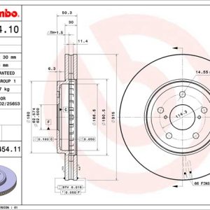 Brembo Brake Rotor, Vented, One Piece Design, Wheel Bolt Pattern 5 X 114.3 Millimeter – 09B45411C02