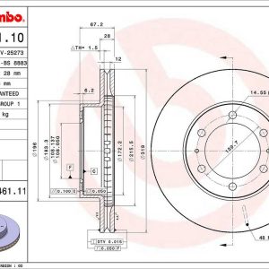 Brembo Brake Rotor, Vented, One Piece Design, Wheel Bolt Pattern 6 X 139.7 Millimeter – 09B46111C02