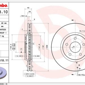 Brembo Brake Rotor, Vented, One Piece Design, Wheel Bolt Pattern 5 X 110 Millimeter – 09B51811C02