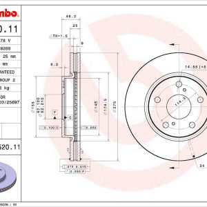 Brembo Brake Rotor, Vented, One Piece Design, Wheel Bolt Pattern 5 X 114.3 Millimeter – 09B52011C02