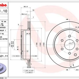 Brembo Brake Rotor, Vented, One Piece Design, Wheel Bolt Pattern 6 X 114.3 Millimeter – 09B52111C02