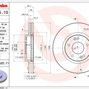 Brembo Brake Rotor, Vented, One Piece Design, Wheel Bolt Pattern 5 X 114.3 Millimeter – 09B52511C02