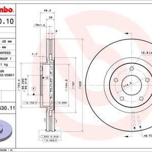 Brembo Brake Rotor, Vented, One Piece Design, Wheel Bolt Pattern 5 X 114.3 Millimeter – 09B53011C02