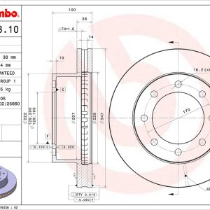 Brembo Brake Rotor, Vented, One Piece Design, Wheel Bolt Pattern 8 X 170 Millimeter – 09B53310C02