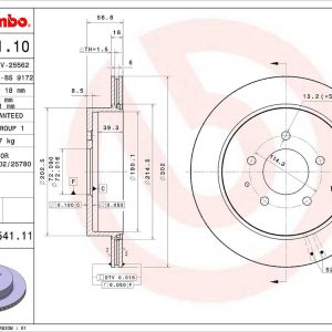 Brembo Brake Rotor, Vented, One Piece Design, Wheel Bolt Pattern 5 X 114.3 Millimeter – 09B54111C02