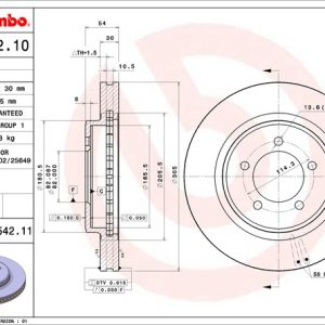 Brembo Brake Rotor, Vented, One Piece Design, Wheel Bolt Pattern 5 X 114.3 Millimeter – 09B54211C02