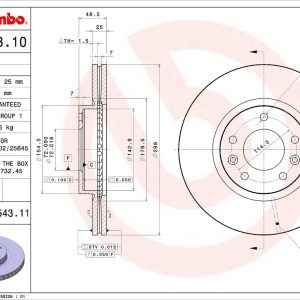 Brembo Brake Rotor, Vented, One Piece Design, Wheel Bolt Pattern 5 X 114.3 Millimeter – 09B54311C02
