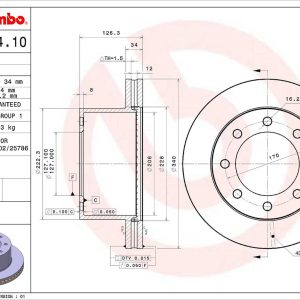 Brembo Brake Rotor, Vented, One Piece Design, Wheel Bolt Pattern 8 X 170 Millimeter – 09B54410C02