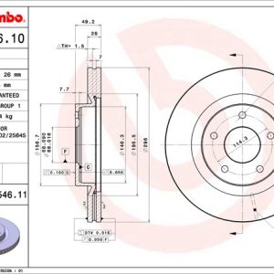 Brembo Brake Rotor, Vented, One Piece Design, Wheel Bolt Pattern 5 X 114.3 Millimeter – 09B54611C02