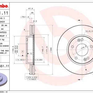 Brembo Brake Rotor, Vented, One Piece Design, Wheel Bolt Pattern 5 X 114.3 Millimeter – 09B55111C02
