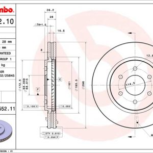 Brembo Brake Rotor, Vented, One Piece Design, Wheel Bolt Pattern 6 X 114.3 Millimeter – 09B55211C02
