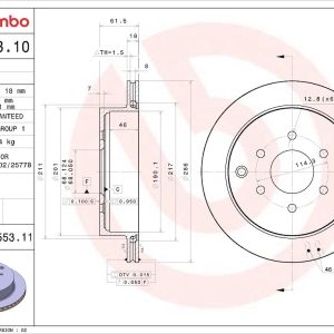 Brembo Brake Rotor, Prime, Vented, One Piece Design, Wheel Bolt Pattern 6 X 114.3 Millimeter – 09B55310C02