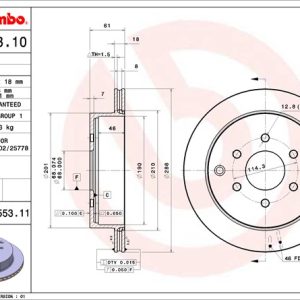 Brembo Brake Rotor, Vented, One Piece Design, Wheel Bolt Pattern 6 X 114.3 Millimeter – 09B55311C02