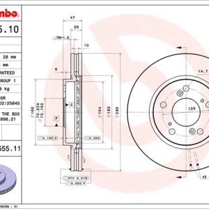 Brembo Brake Rotor, Vented, One Piece Design, Wheel Bolt Pattern 5 X 120 Millimeter – 09B55511C02