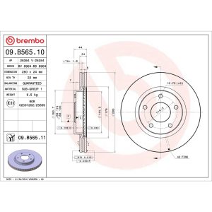 Brembo Brake Rotor, Prime, Vented, One Piece Design, Wheel Bolt Pattern 5 X 114.3 Millimeter – 09.B565.10
