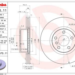 Brembo Brake Rotor, Vented, One Piece Design, Wheel Bolt Pattern 5 X 120 Millimeter – 09B57011C02