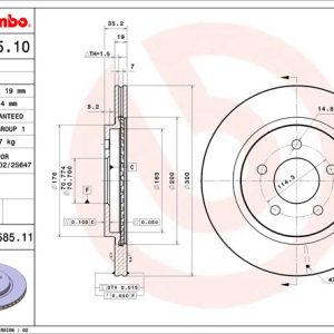 Brembo Brake Rotor, Vented, One Piece Design, Wheel Bolt Pattern 5 X 114.3 Millimeter – 09B58511C02