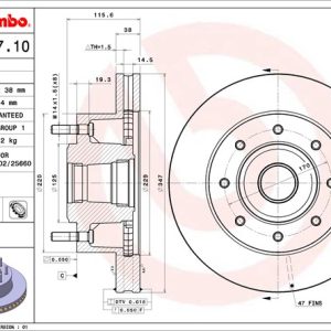 Brembo Brake Rotor, Vented, One Piece Design, Wheel Bolt Pattern 8 X 170 Millimeter – 09B58710C02