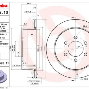 Brembo Brake Rotor, Vented, One Piece Design, Wheel Bolt Pattern 6 X 135 Millimeter – 09B59511C02