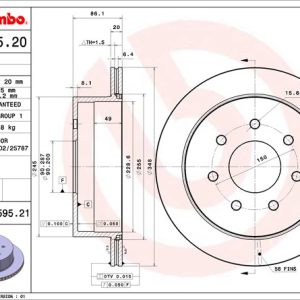 Brembo Brake Rotor, Vented, One Piece Design, Wheel Bolt Pattern 7 X 150 Millimeter – 09B59521C02