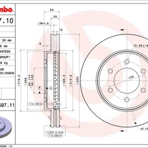 Brembo Brake Rotor, Vented, One Piece Design, Wheel Bolt Pattern 6 X 135 Millimeter – 09B59711C02