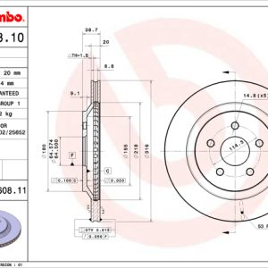 Brembo Brake Rotor, Vented, One Piece Design, Wheel Bolt Pattern 5 X 114.3 Millimeter – 09B60811C02