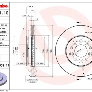 Brembo Brake Rotor, Vented, One Piece Design, Wheel Bolt Pattern 5 X 114.3 Millimeter – 09B60911C02