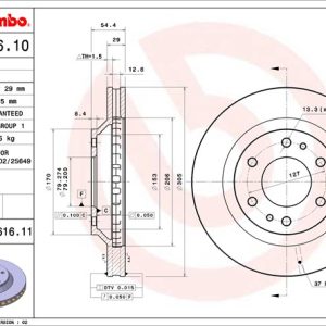 Brembo Brake Rotor, Vented, One Piece Design, Wheel Bolt Pattern 6 X 127 Millimeter – 09B61611C02
