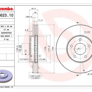 Brembo Brake Rotor, Vented, One Piece Design, Wheel Bolt Pattern 5 X 115 Millimeter – 09B62310C02