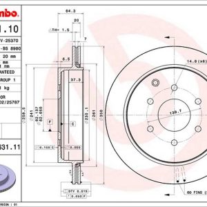 Brembo Brake Rotor, Vented, One Piece Design, Wheel Bolt Pattern 6 X 139.7 Millimeter – 09B63111C02
