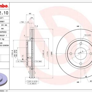 Brembo Brake Rotor, Vented, One Piece Design, Wheel Bolt Pattern 4 X 114.3 Millimeter – 09B63210C02