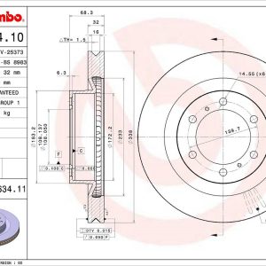 Brembo Brake Rotor, Vented, One Piece Design, Wheel Bolt Pattern 6 X 139.7 Millimeter – 09B63411C02
