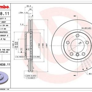 Brembo Brake Rotor, Vented, One Piece Design, Wheel Bolt Pattern 5 X 120 Millimeter – 09B63811C02