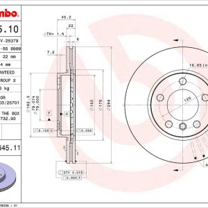 Brembo Brake Rotor, Vented, One Piece Design, Wheel Bolt Pattern 5 X 120 Millimeter – 09B64511C02