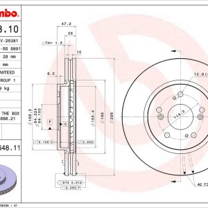 Brembo Brake Rotor, Vented, One Piece Design, Wheel Bolt Pattern 5 X 114.3 Millimeter – 09B64811C02
