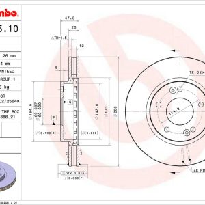 Brembo Brake Rotor, Vented, One Piece Design, Wheel Bolt Pattern 5 X 114.3 Millimeter – 09B66510C02
