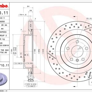 Brembo Brake Rotor, Vented Cross Drilled, One Piece Design, Wheel Bolt Pattern 5 X 112 Millimeter – 09B71011C02