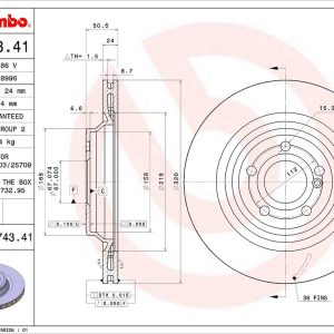 Brembo Brake Rotor, Vented, One Piece Design, Wheel Bolt Pattern 5 X 112 Millimeter – 09B74341C02