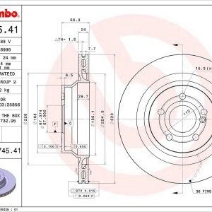 Brembo Brake Rotor, Vented, One Piece Design, Wheel Bolt Pattern 5 X 112 Millimeter – 09B74541C02