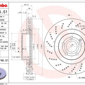 Brembo Brake Rotor, Vented Cross Drilled, One Piece Design, Wheel Bolt Pattern 5 X 112 Millimeter – 09B74651C02