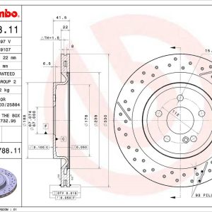 Brembo Brake Rotor, Vented Cross Drilled, One Piece Design, Wheel Bolt Pattern 5 X 112 Millimeter – 09B78811C02