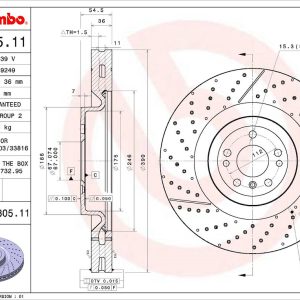 Brembo Brake Rotor, Vented Cross Drilled, One Piece Design, Wheel Bolt Pattern 5 X 112 Millimeter – 09B80511C02