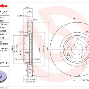 Brembo Brake Rotor, Vented, One Piece Design, Wheel Bolt Pattern 5 X 112 Millimeter – 09B80741C02