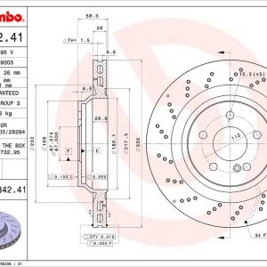 Brembo Brake Rotor, Vented Cross Drilled, One Piece Design, Wheel Bolt Pattern 5 X 112 Millimeter – 09B84241C02