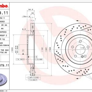 Brembo Brake Rotor, Vented Cross Drilled, One Piece Design, Wheel Bolt Pattern 5 X 112 Millimeter – 09B87911C02