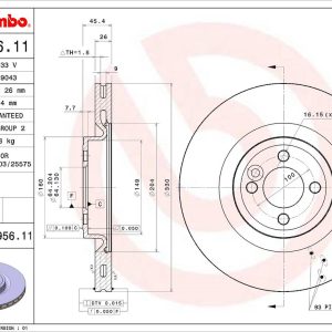 Brembo Brake Rotor, Vented, One Piece Design, Wheel Bolt Pattern 4 X 100 Millimeter – 09B95611C02