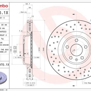 Brembo Brake Rotor, Xtra, Vented Cross Drilled, One Piece Design, Wheel Bolt Pattern 5 X 112 Millimeter – 09B9701XC02