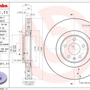 Brembo Brake Rotor, Vented, One Piece Design, Wheel Bolt Pattern 5 X 112 Millimeter – 09B97111C02