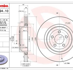 Brembo Brake Rotor, Vented, One Piece Design, Wheel Bolt Pattern 5 X 115 Millimeter – 09B99410C02