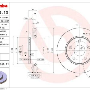 Brembo Brake Rotor, Vented, One Piece Design, Wheel Bolt Pattern 5 X 127 Millimeter – 09C00311C02